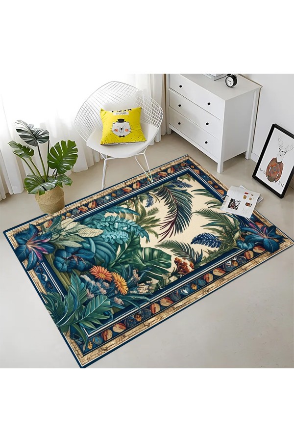 Tropikal Orman Desenli Dokuma Şönil Kilim Halı Yıkanabilir Salon Oturma Odası Mutfak Halısı