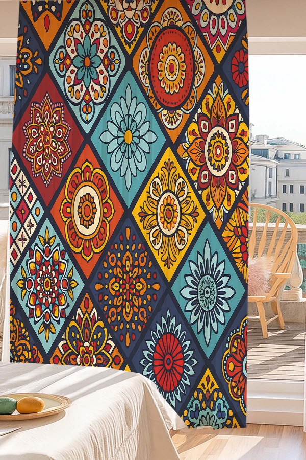 Renkli Karolar Etnik Desenli Dijital Baskı Fon Perde Salon Mutfak Yatak Odası 140x260cm Renkli Karolar Etnik Desenli Dijital Baskı Fon Perde Salon Mutfak Yatak Odası 140x260cm