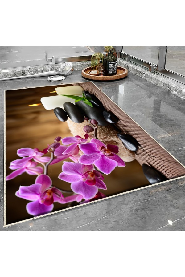 Mumlu Spa Çiçek Desenli Tekli Banyo Paspas Halısı Kaymaz Yıkanabilir