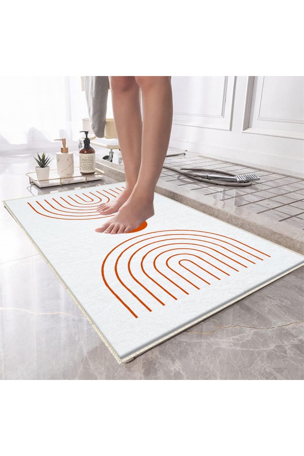 Minimal Geometrik Desenli Tekli Banyo Paspas Halısı Kaymaz Yıkanabilir