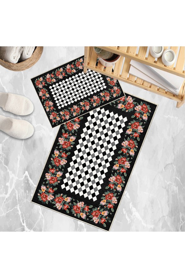 Retro Çiçekler Desenli 2 li Klozet Takımı Banyo Paspas Halısı Kaymaz Yıkanabilir Retro Çiçekler Desenli 2 li Klozet Takımı Banyo Paspas Halısı Kaymaz Yıkanabilir