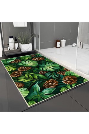Tropikal Yaprak Desenli Tekli Banyo Paspas Halısı Kaymaz Yıkanabilir Tropikal Yaprak Desenli Tekli Banyo Paspas Halısı Kaymaz Yıkanabilir