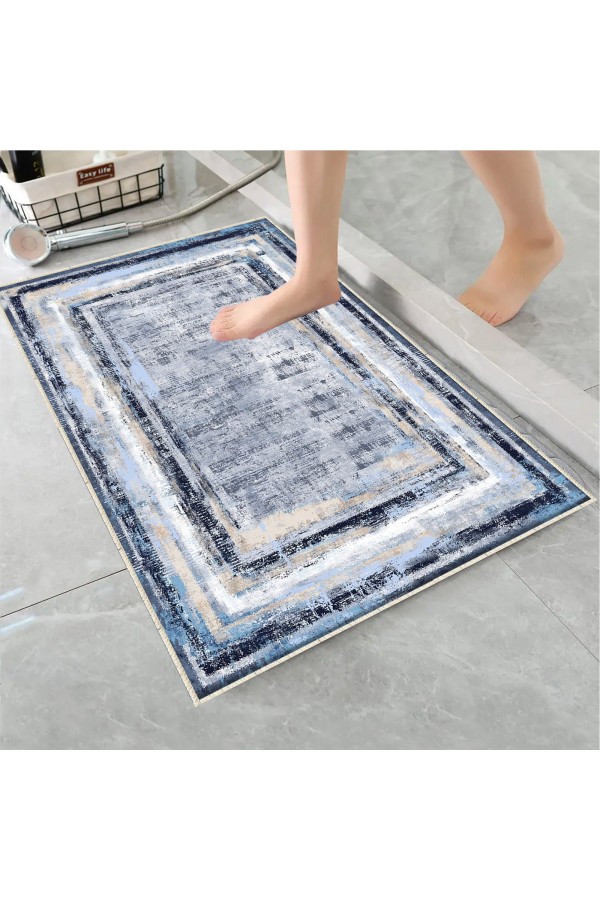 Kahverengi Çizgiler Desenli Tekli Banyo Paspas Halısı Kaymaz Yıkanabilir