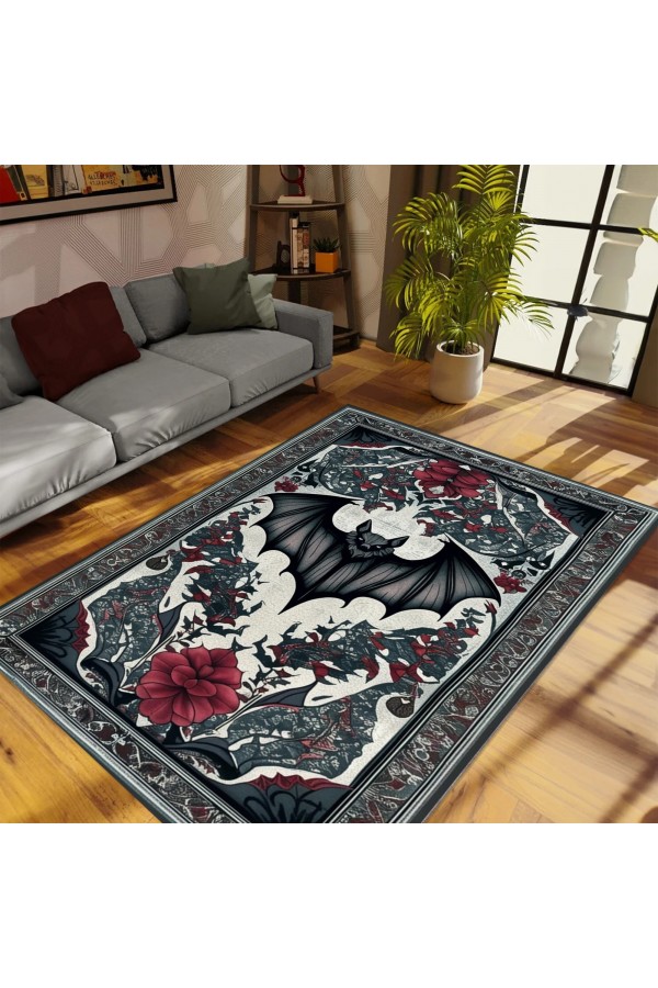 Gotik Yarasa Desenli Dokuma Şönil Kilim Halı Yıkanabilir Salon Oturma Odası Mutfak Halısı