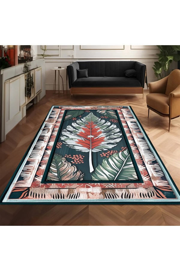 Vintage Yaprak Desenli Dokuma Şönil Kilim Halı Yıkanabilir Salon Oturma Odası Mutfak Halısı Vintage Yaprak Desenli Dokuma Şönil Kilim Halı Yıkanabilir Salon Oturma Odası Mutfak Halısı