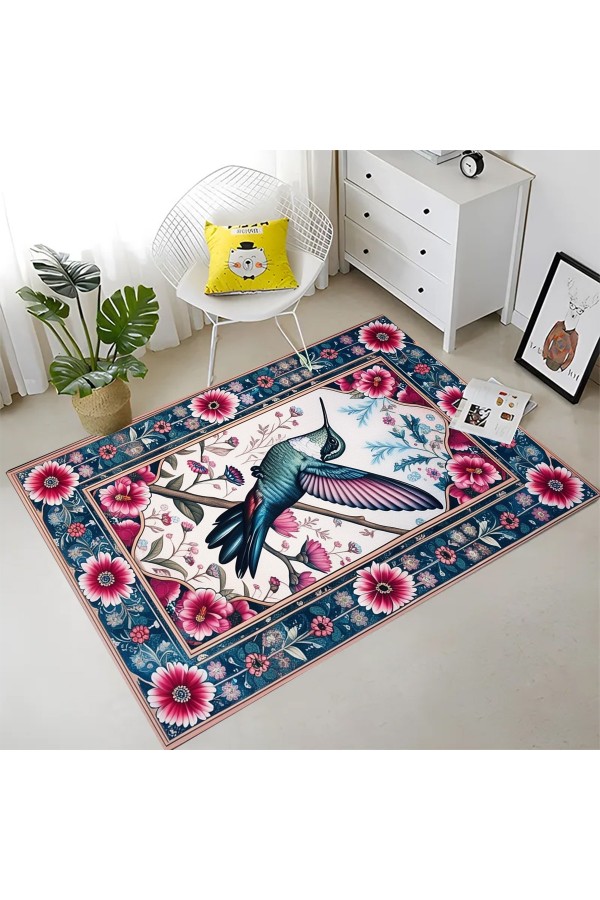 Bal Kuşu Desenli Dokuma Şönil Kilim Halı Yıkanabilir Salon Oturma Odası Mutfak Halısı