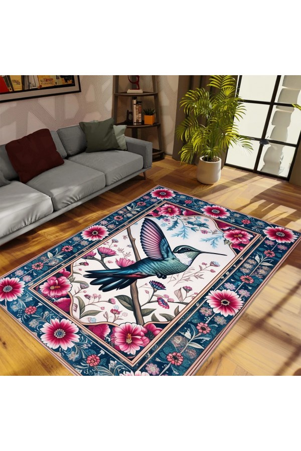 Bal Kuşu Desenli Dokuma Şönil Kilim Halı Yıkanabilir Salon Oturma Odası Mutfak Halısı