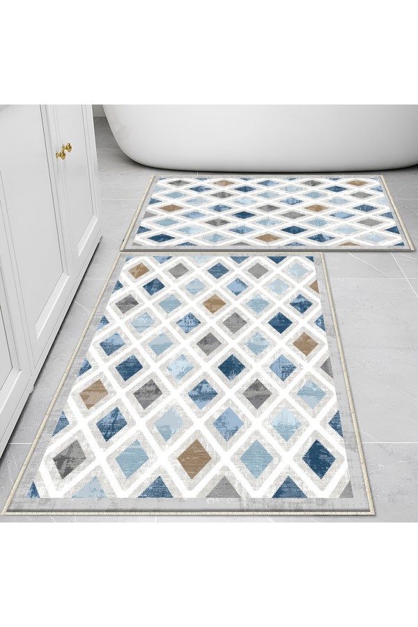 Gri Beyaz Retro Desenli 2 li Klozet Takımı Banyo Paspas Halısı Kaymaz Yıkanabilir Gri Beyaz Retro Desenli 2 li Klozet Takımı Banyo Paspas Halısı Kaymaz Yıkanabilir