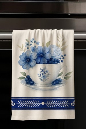 Retro Mavi Çiçek Desenli Dekoratif Yıkanabilir Pamuklu Mutfak Fırın El Havlusu Retro Mavi Çiçek Desenli Dekoratif Yıkanabilir Pamuklu Mutfak Fırın El Havlusu
