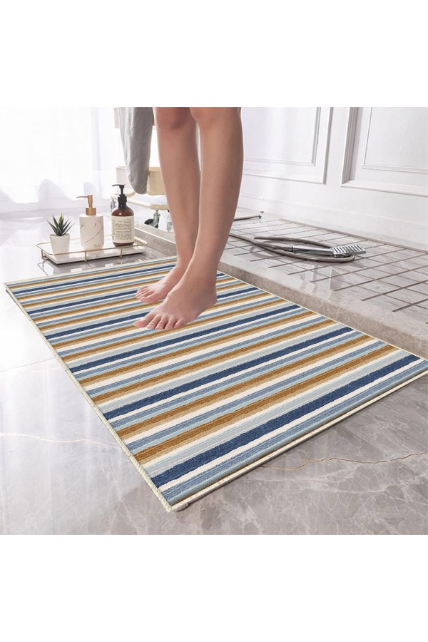 Gri Siyah Çizgi Desenli Tekli Banyo Paspas Halısı Kaymaz Yıkanabilir Gri Siyah Çizgi Desenli Tekli Banyo Paspas Halısı Kaymaz Yıkanabilir