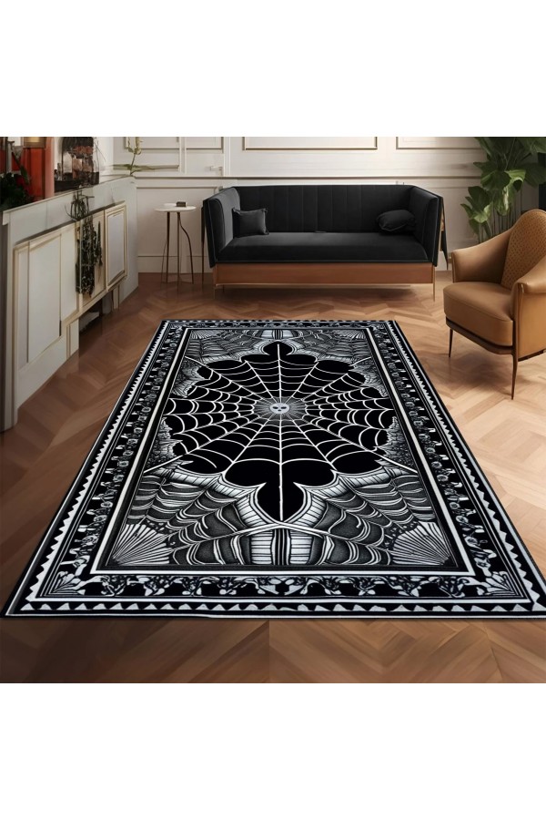 Gotik Örümcek Ağı Desenli Dokuma Şönil Kilim Halı Yıkanabilir Salon Oturma Odası Mutfak Halısı