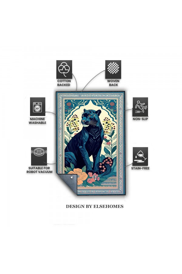 Jaguar Desenli Dokuma Şönil Kilim Halı Yıkanabilir Salon Oturma Odası Mutfak Halısı