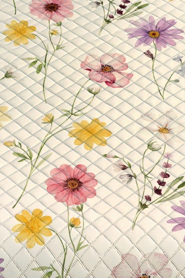 Renkli Bahar Çiçekleri Desenli Çift Kişilik Pike Takımı Yatak Örtüsü Renkli Bahar Çiçekleri Desenli Çift Kişilik Pike Takımı Yatak Örtüsü