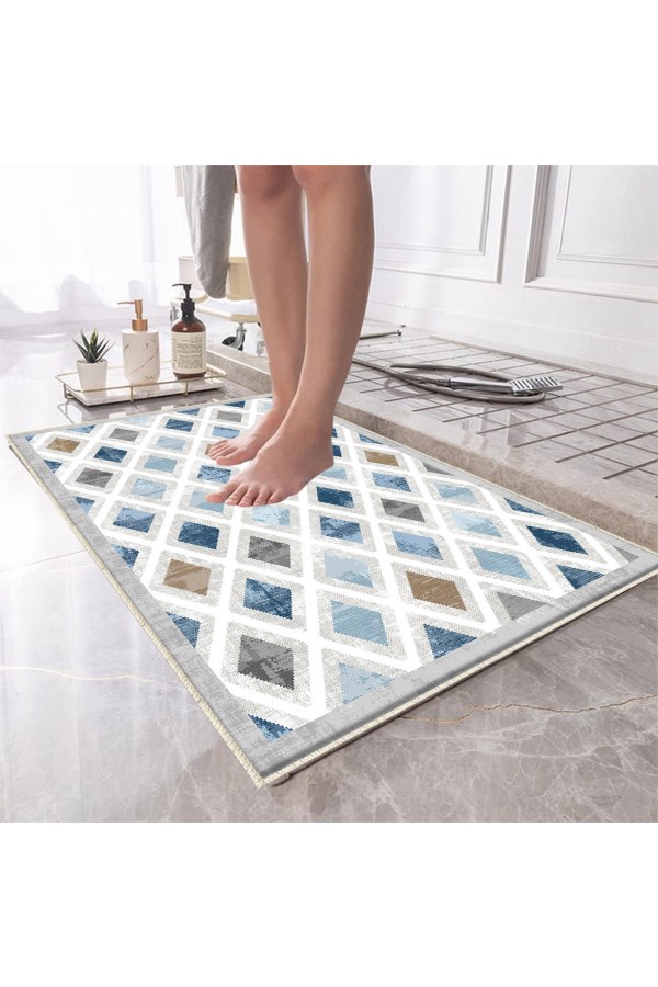 Gri Beyaz Retro Desenli Tekli Banyo Paspas Halısı Kaymaz Yıkanabilir Gri Beyaz Retro Desenli Tekli Banyo Paspas Halısı Kaymaz Yıkanabilir