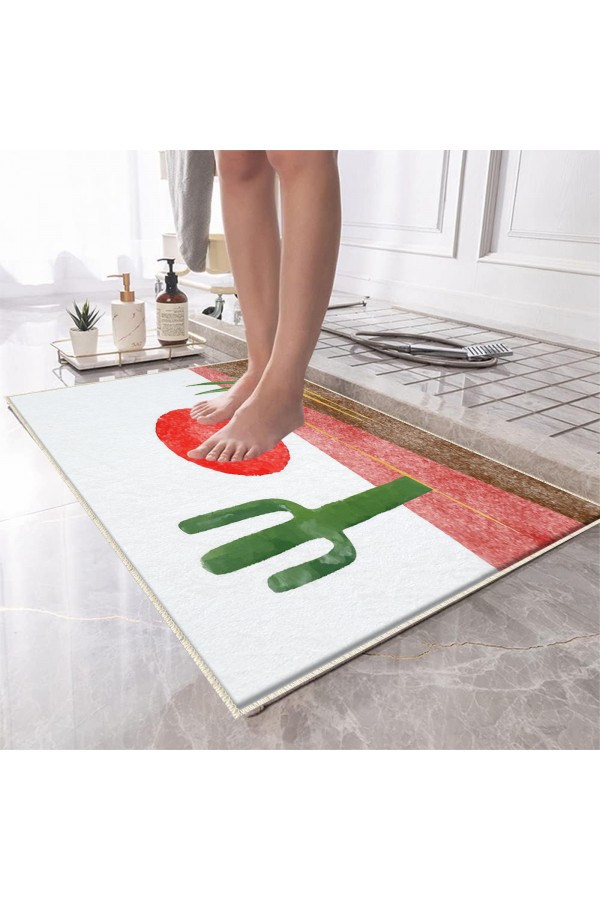 Renkli Minimal Geo Desenli Tekli Banyo Paspas Halısı Kaymaz Yıkanabilir