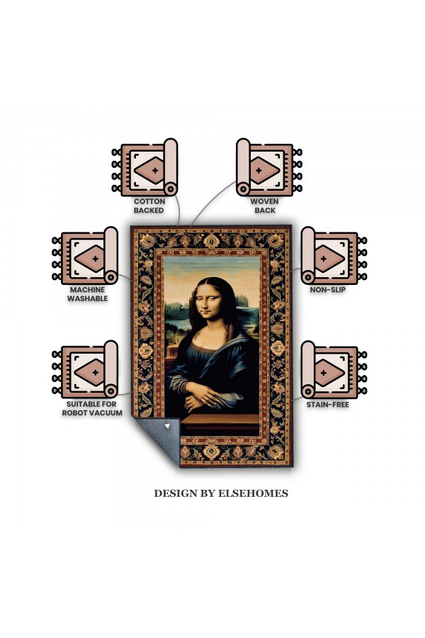 Monalisa Tablo Desenli Dokuma Şönil Kilim Halı Yıkanabilir Salon Oturma Odası Mutfak Halısı