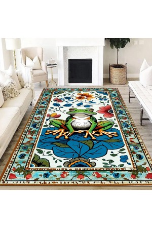 Kurbağa Desenli Dokuma Şönil Kilim Halı Yıkanabilir Salon Oturma Odası Mutfak Halısı Kurbağa Desenli Dokuma Şönil Kilim Halı Yıkanabilir Salon Oturma Odası Mutfak Halısı