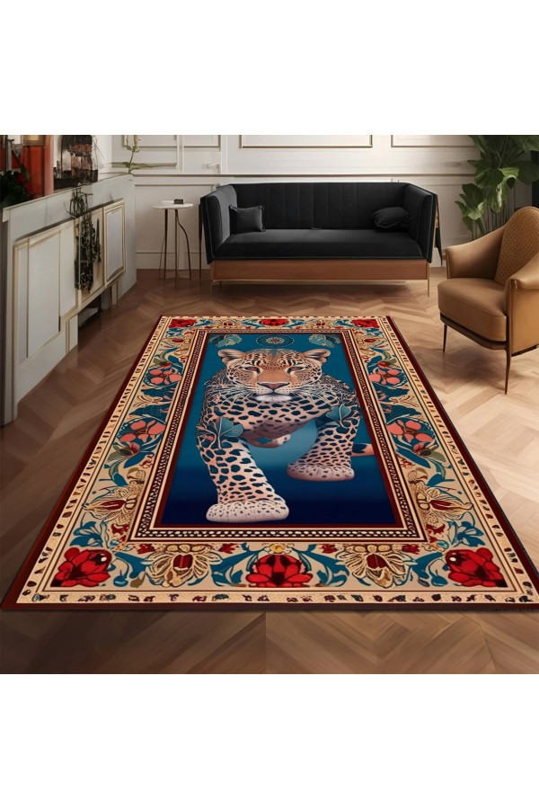 Leopar Desenli Dokuma Şönil Kilim Halı Yıkanabilir Salon Oturma Odası Mutfak Halısı