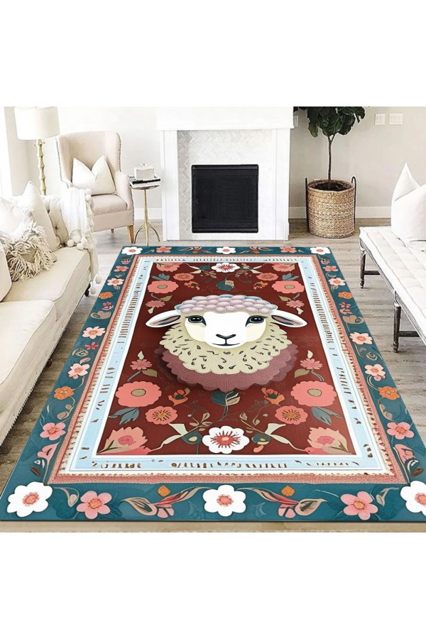 Sevimli Kuzu Desenli Dokuma Şönil Kilim Halı Yıkanabilir Salon Oturma Odası Mutfak Çocuk Halısı