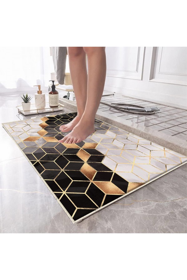 Gri Çizgi Mermer Desenli Tekli Banyo Paspas Halısı Kaymaz Yıkanabilir