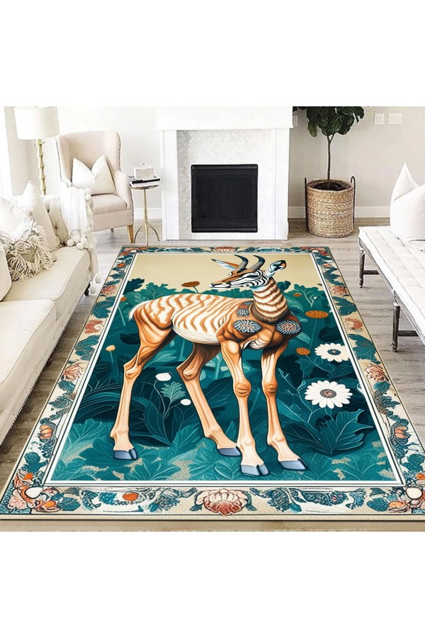 Antilop Desenli Dokuma Şönil Kilim Halı Yıkanabilir Salon Oturma Odası Mutfak Halısı