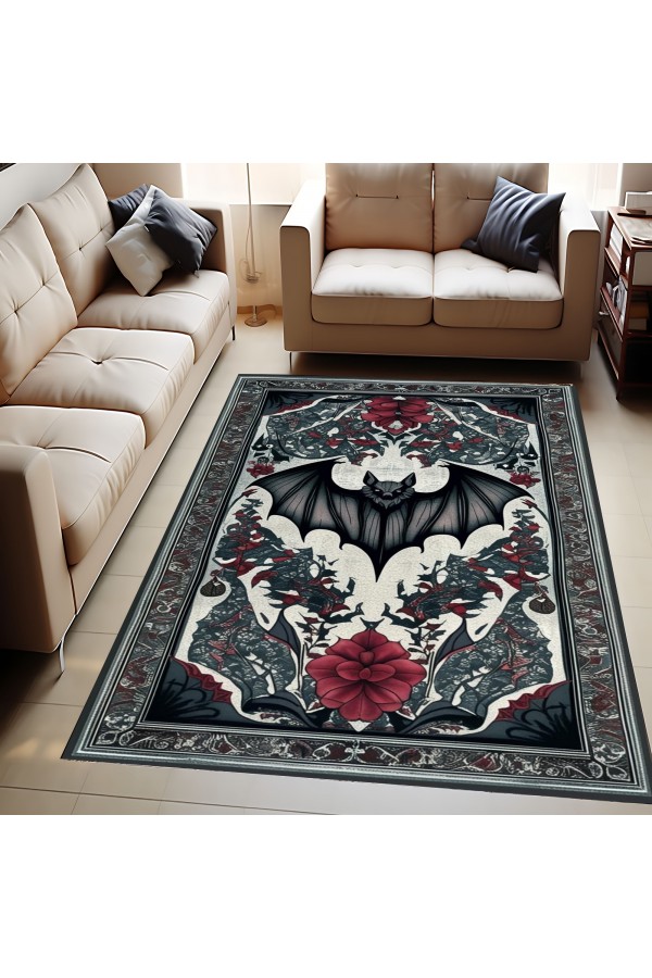 Gotik Yarasa Desenli Dokuma Şönil Kilim Halı Yıkanabilir Salon Oturma Odası Mutfak Halısı