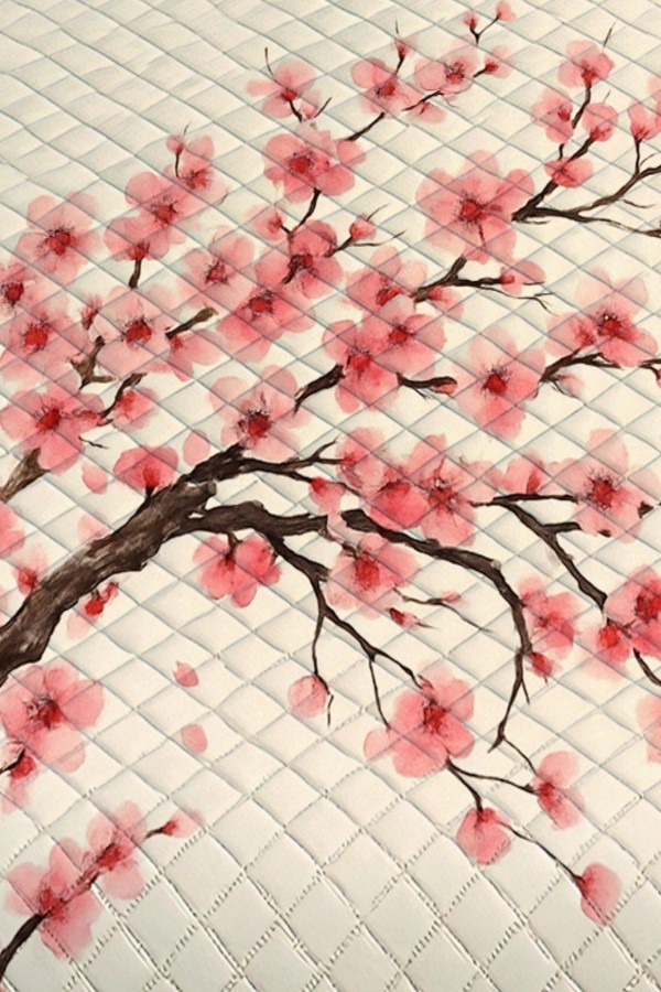 Sakura Pembe Çiçekli Ağaç Desenli Çift Kişilik Pike Takımı Yatak Örtüsü Sakura Pembe Çiçekli Ağaç Desenli Çift Kişilik Pike Takımı Yatak Örtüsü