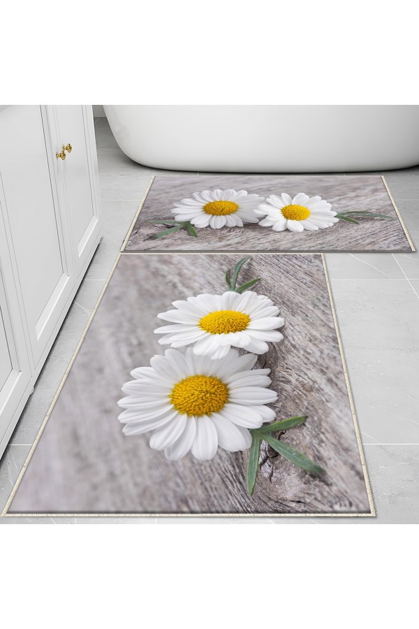 Gri Sarı Papatya Desenli 2 li Klozet Takımı Banyo Paspas Halısı Kaymaz Yıkanabilir Gri Sarı Papatya Desenli 2 li Klozet Takımı Banyo Paspas Halısı Kaymaz Yıkanabilir