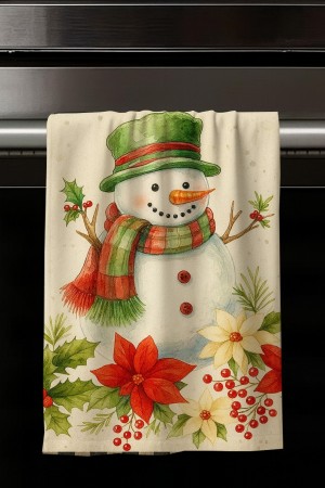 Kardan Adam Desenli Dekoratif Yıkanabilir Pamuklu Mutfak Fırın El Havlusu Kardan Adam Desenli Dekoratif Yıkanabilir Pamuklu Mutfak Fırın El Havlusu