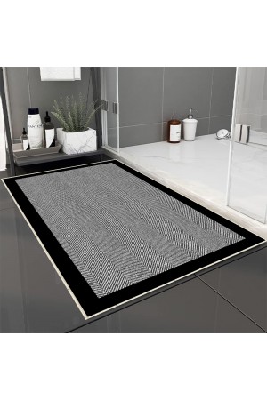 Siyah Çizgili Desenli Tekli Banyo Paspas Halısı Kaymaz Yıkanabilir Siyah Çizgili Desenli Tekli Banyo Paspas Halısı Kaymaz Yıkanabilir