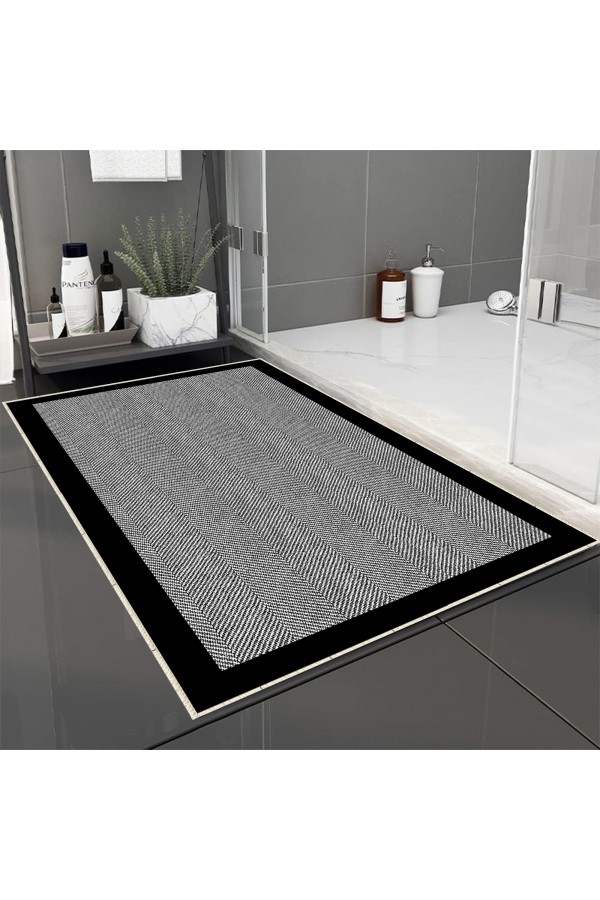Siyah Çizgili Desenli Tekli Banyo Paspas Halısı Kaymaz Yıkanabilir Siyah Çizgili Desenli Tekli Banyo Paspas Halısı Kaymaz Yıkanabilir