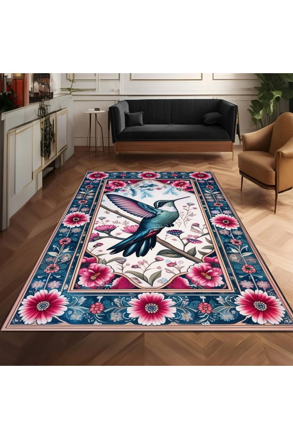 Bal Kuşu Desenli Dokuma Şönil Kilim Halı Yıkanabilir Salon Oturma Odası Mutfak Halısı