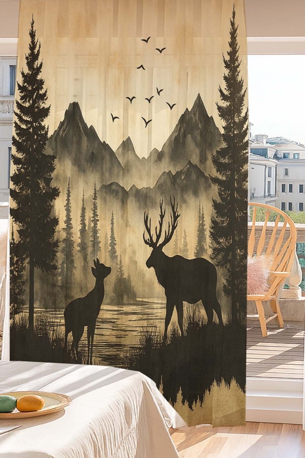 Dağ Manzaralı Geyik Desenli Dijital Baskı Fon Perde Salon Mutfak Yatak Odası 140x260cm Dağ Manzaralı Geyik Desenli Dijital Baskı Fon Perde Salon Mutfak Yatak Odası 140x260cm