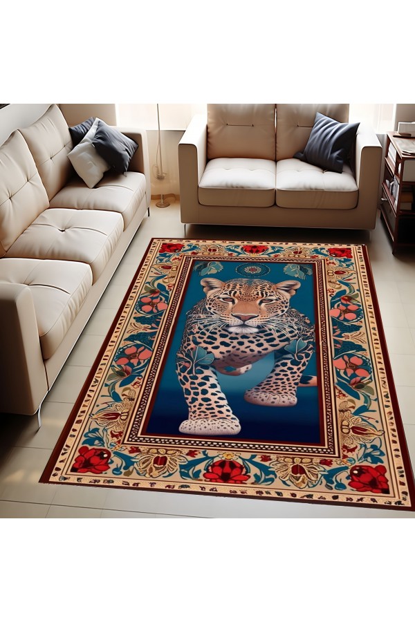 Leopar Desenli Dokuma Şönil Kilim Halı Yıkanabilir Salon Oturma Odası Mutfak Halısı