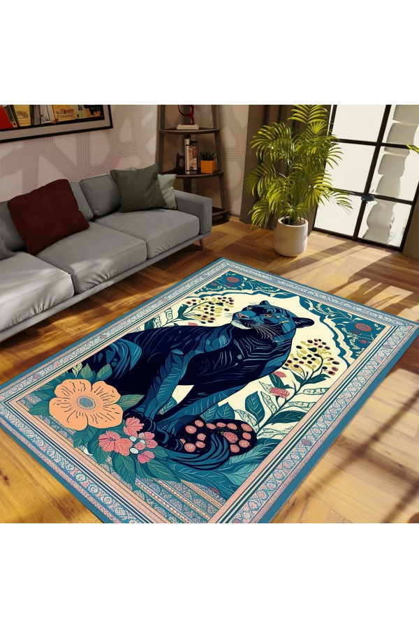 Jaguar Desenli Dokuma Şönil Kilim Halı Yıkanabilir Salon Oturma Odası Mutfak Halısı