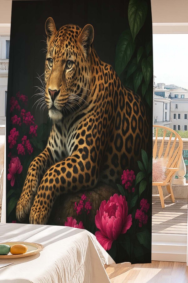 Leopar Gül Desenli Dijital Baskı Fon Perde Salon Mutfak Yatak Odası 140x260cm Leopar Gül Desenli Dijital Baskı Fon Perde Salon Mutfak Yatak Odası 140x260cm
