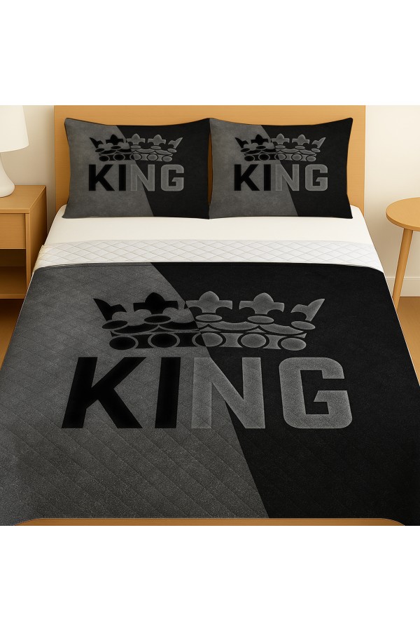 King Kral Gri Desenli Çift Kişilik Pike Takımı Yatak Örtüsü King Kral Gri Desenli Çift Kişilik Pike Takımı Yatak Örtüsü