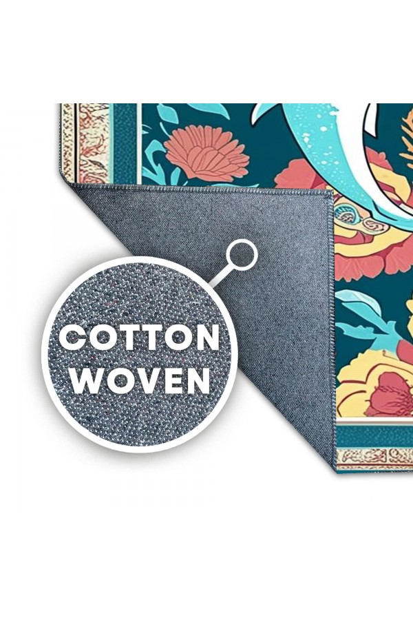 Köpek Balığı Retro Desenli Dokuma Şönil Kilim Halı Yıkanabilir Salon Oturma Odası Mutfak Halısı