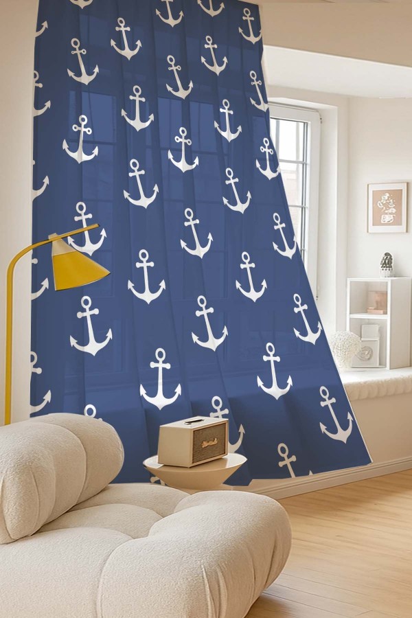 Mavi Denizci Çapa Desenli Dijital Baskı Fon Perde Salon Mutfak Yatak Odası 140x260cm Mavi Denizci Çapa Desenli Dijital Baskı Fon Perde Salon Mutfak Yatak Odası 140x260cm