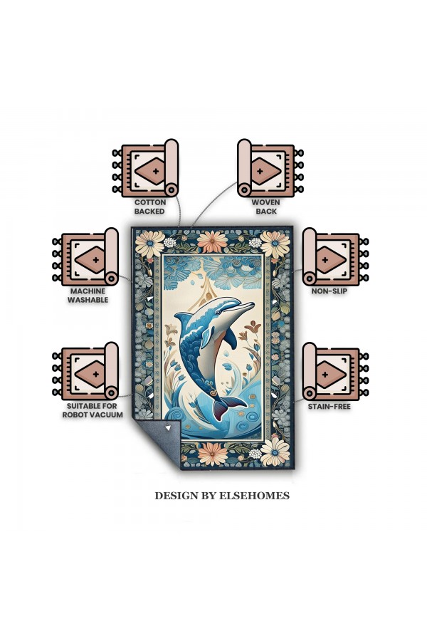 Yunus Denizci Marin Desenli Dokuma Şönil Kilim Halı Yıkanabilir Salon Oturma Odası Mutfak Halısı