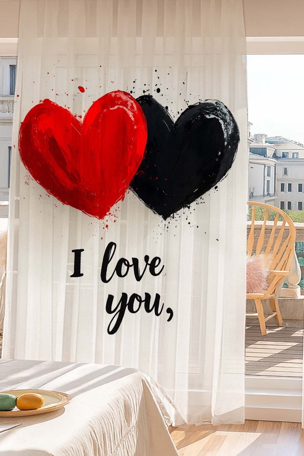 Love You Kalpler Desenli Dijital Baskı Fon Perde Salon Mutfak Yatak Odası 140x260cm Love You Kalpler Desenli Dijital Baskı Fon Perde Salon Mutfak Yatak Odası 140x260cm