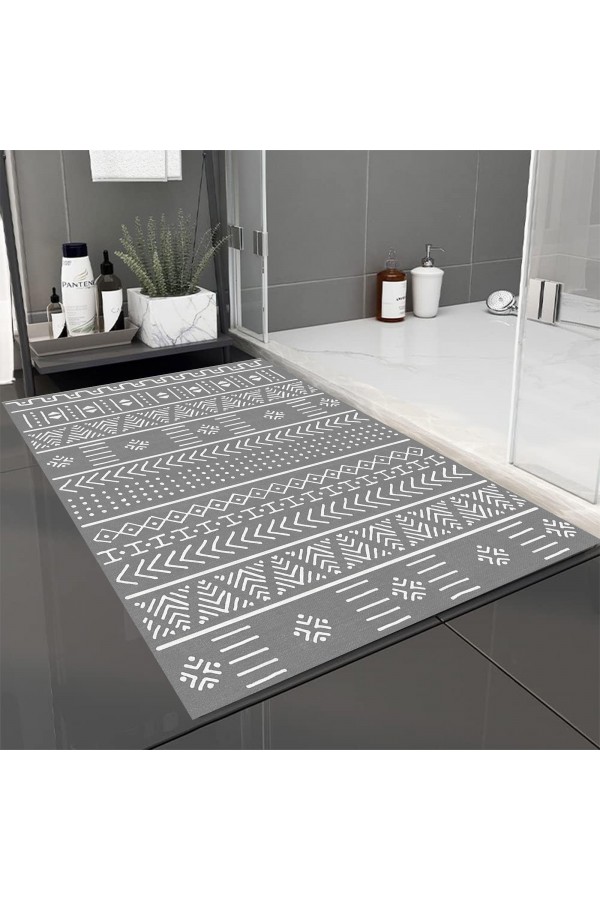 Beyaz Gri Retro Desenli Tekli Banyo Paspas Halısı Kaymaz Yıkanabilir Beyaz Gri Retro Desenli Tekli Banyo Paspas Halısı Kaymaz Yıkanabilir