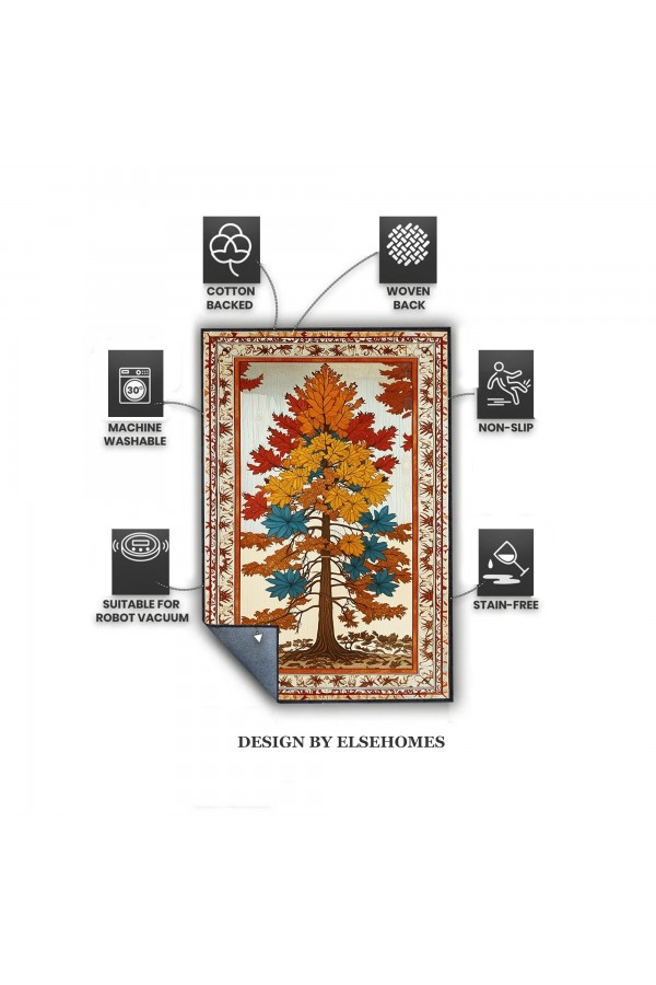 Sonbahar Ağaç Desenli Dokuma Şönil Kilim Halı Yıkanabilir Salon Oturma Odası Mutfak Halısı Sonbahar Ağaç Desenli Dokuma Şönil Kilim Halı Yıkanabilir Salon Oturma Odası Mutfak Halısı