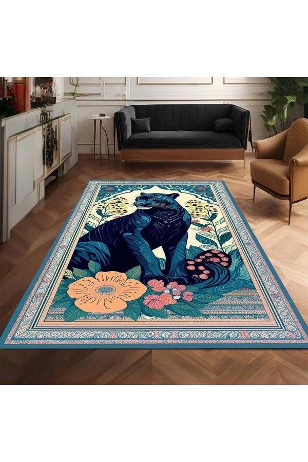 Jaguar Desenli Dokuma Şönil Kilim Halı Yıkanabilir Salon Oturma Odası Mutfak Halısı