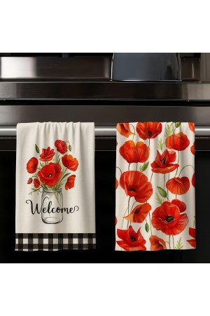 Kırmızı Gelincik Çiçek Desenli 2 li Set Dekoratif Yıkanabilir Pamuklu Mutfak Fırın El Havlusu Kırmızı Gelincik Çiçek Desenli 2 li Set Dekoratif Yıkanabilir Pamuklu Mutfak Fırın El Havlusu