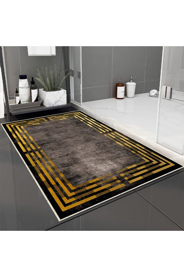 Geometrik Çizgi Desenli Tekli Banyo Paspas Halısı Kaymaz Yıkanabilir