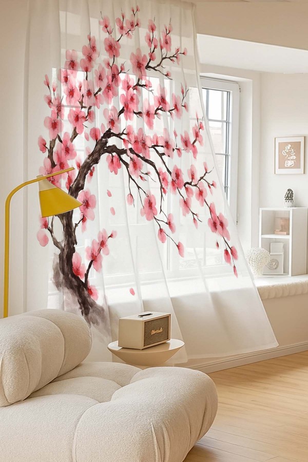 Sakura Pembe Çiçekli Ağaç Desenli Dijital Baskı Fon Perde Salon Mutfak Yatak Odası 140x260cm Sakura Pembe Çiçekli Ağaç Desenli Dijital Baskı Fon Perde Salon Mutfak Yatak Odası 140x260cm