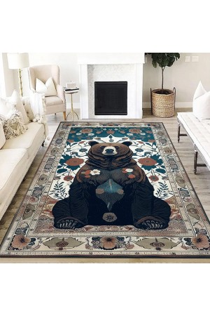 Ayı Avcı Temalı Desenli Dokuma Şönil Kilim Halı Yıkanabilir Salon Oturma Odası Mutfak Halısı Ayı Avcı Temalı Desenli Dokuma Şönil Kilim Halı Yıkanabilir Salon Oturma Odası Mutfak Halısı