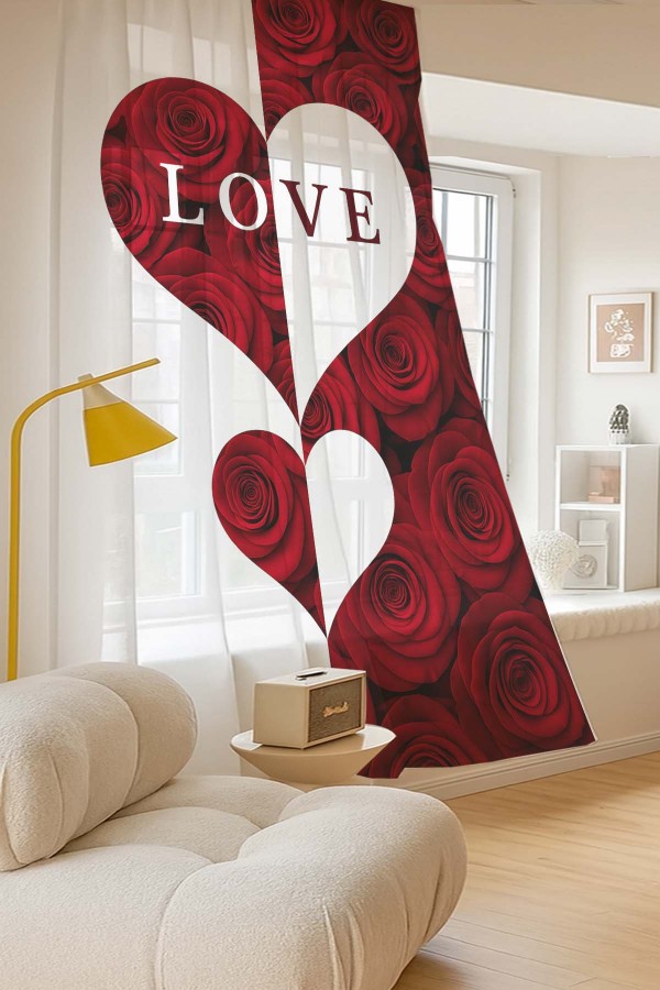 Kırmızı Beyaz Kalp Aşk Çiçekli Desenli Dijital Baskı Fon Perde Salon Mutfak Yatak Odası 140x260cm Kırmızı Beyaz Kalp Aşk Çiçekli Desenli Dijital Baskı Fon Perde Salon Mutfak Yatak Odası 140x260cm