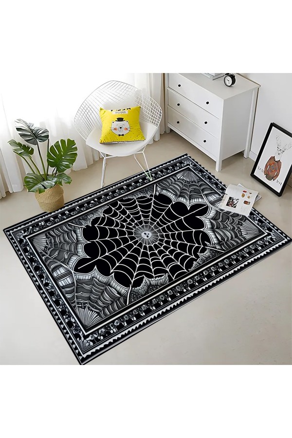 Gotik Örümcek Ağı Desenli Dokuma Şönil Kilim Halı Yıkanabilir Salon Oturma Odası Mutfak Halısı